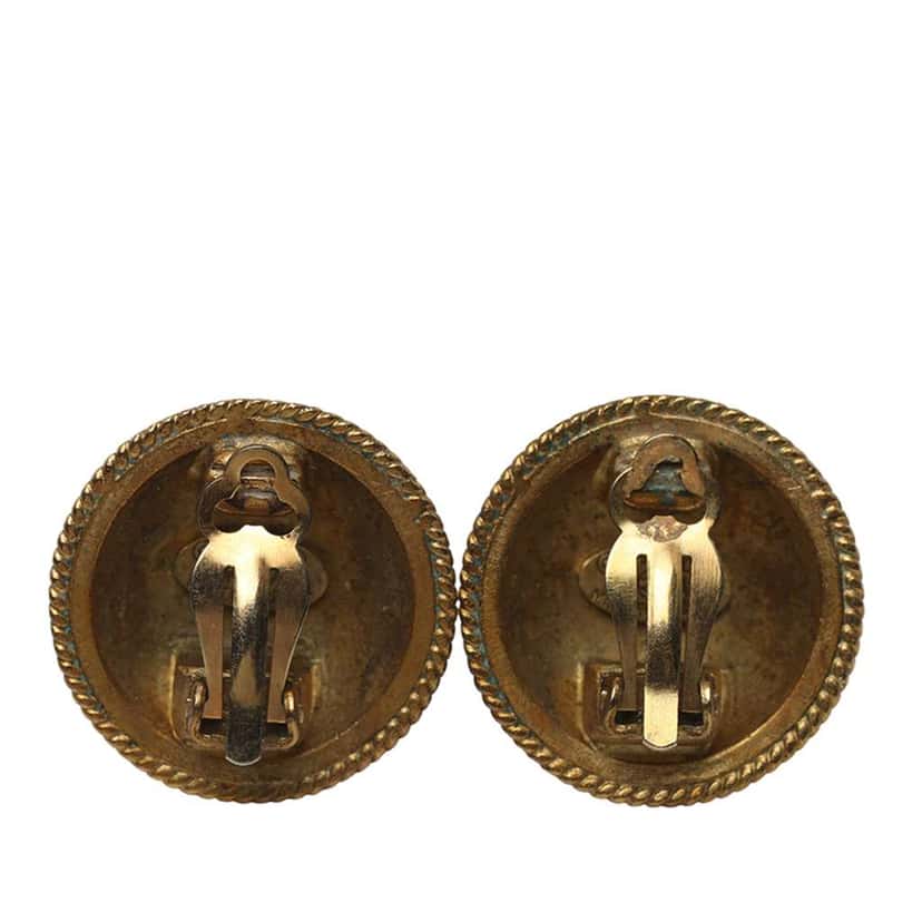 Chanel CC Gold Plated Round Button Clip on Earrings Gold Metal Good condition - Back View
