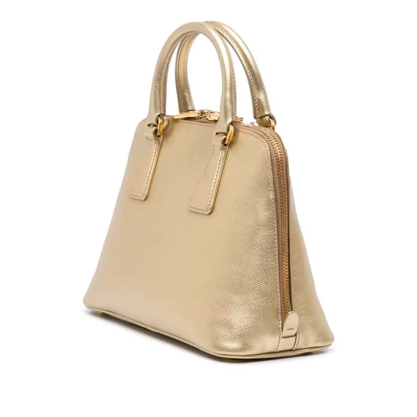 Prada Small Saffiano Lux Promenade Satchel Gold Leather Good condition - Back View