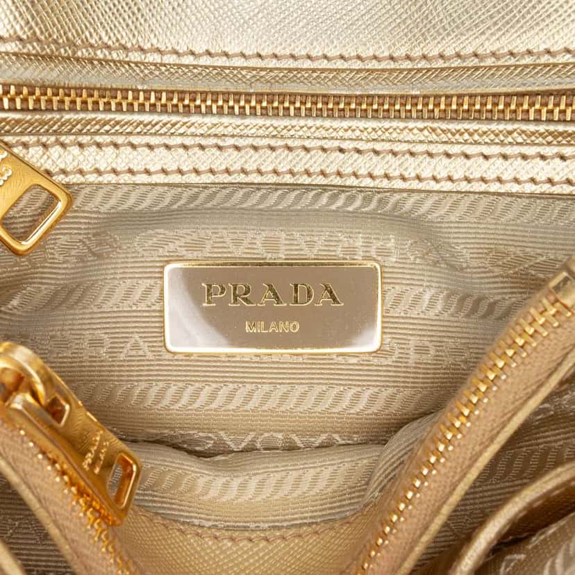 Prada Small Saffiano Lux Promenade Satchel Gold Leather Good condition - Box View