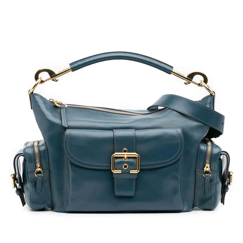 Chloé Shiny Leather Camera Bag Blue Leather Good condition - Front View