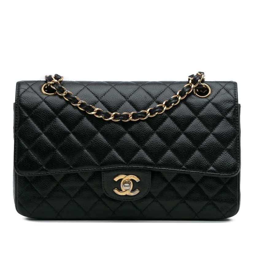 Chanel Medium Classic Caviar Double Flap Black Leather Good condition - Front View