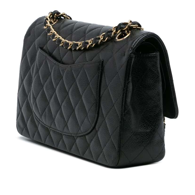 Chanel Medium Classic Caviar Double Flap Black Leather Good condition - Back View