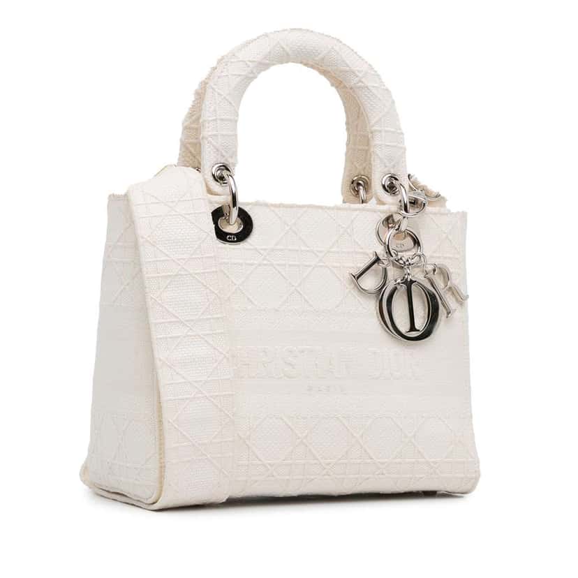 Dior Medium Canvas Cannage Lady D Lite White Canvas Good condition - Back View