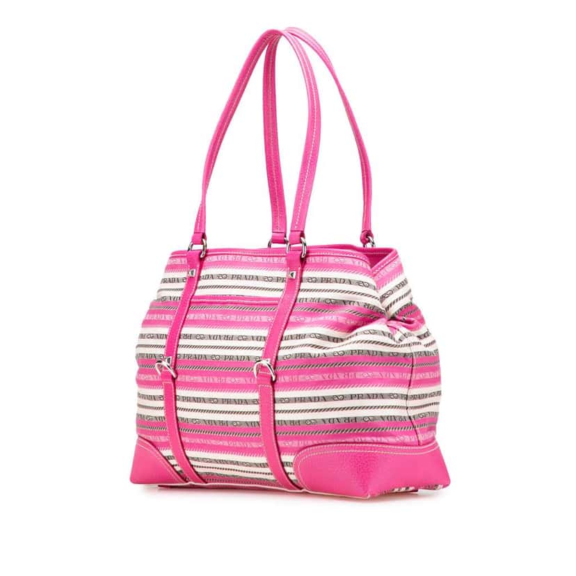 Prada Striped Jacquard Tote Pink Canvas Good condition - Back View