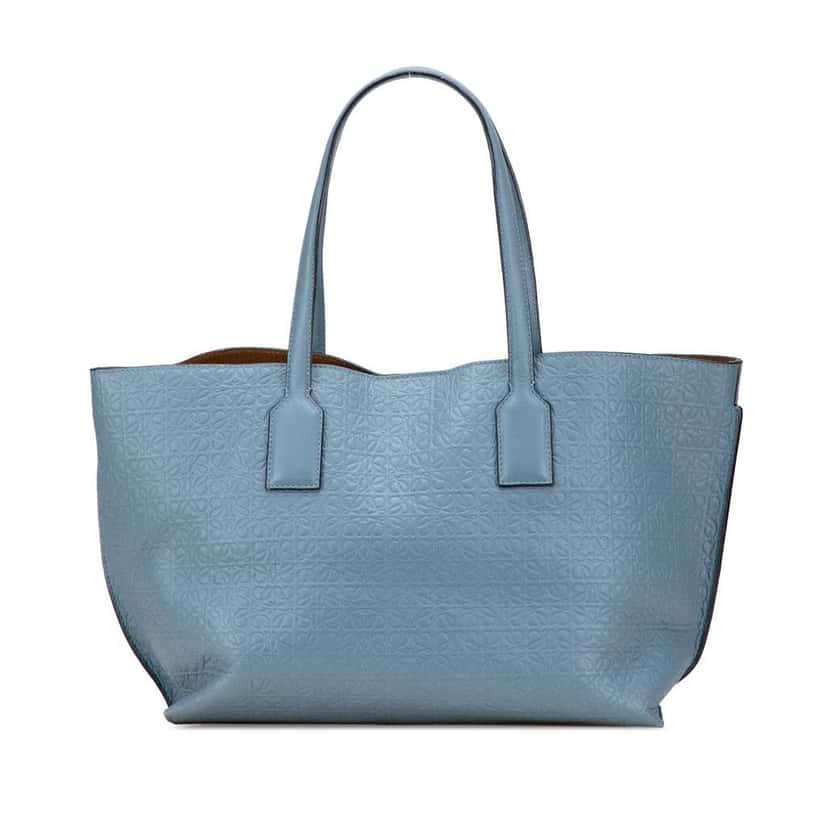 Loewe Embossed Anagram Leather T Shopper Tote Blue Leather Good condition - Front View