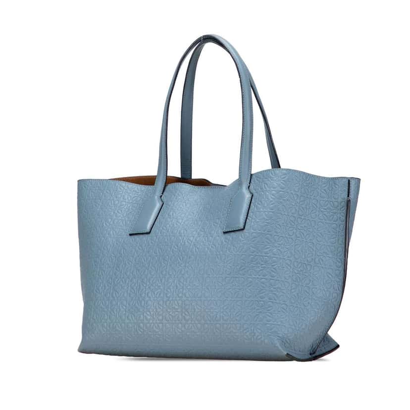 Loewe Embossed Anagram Leather T Shopper Tote Blue Leather Good condition - Back View