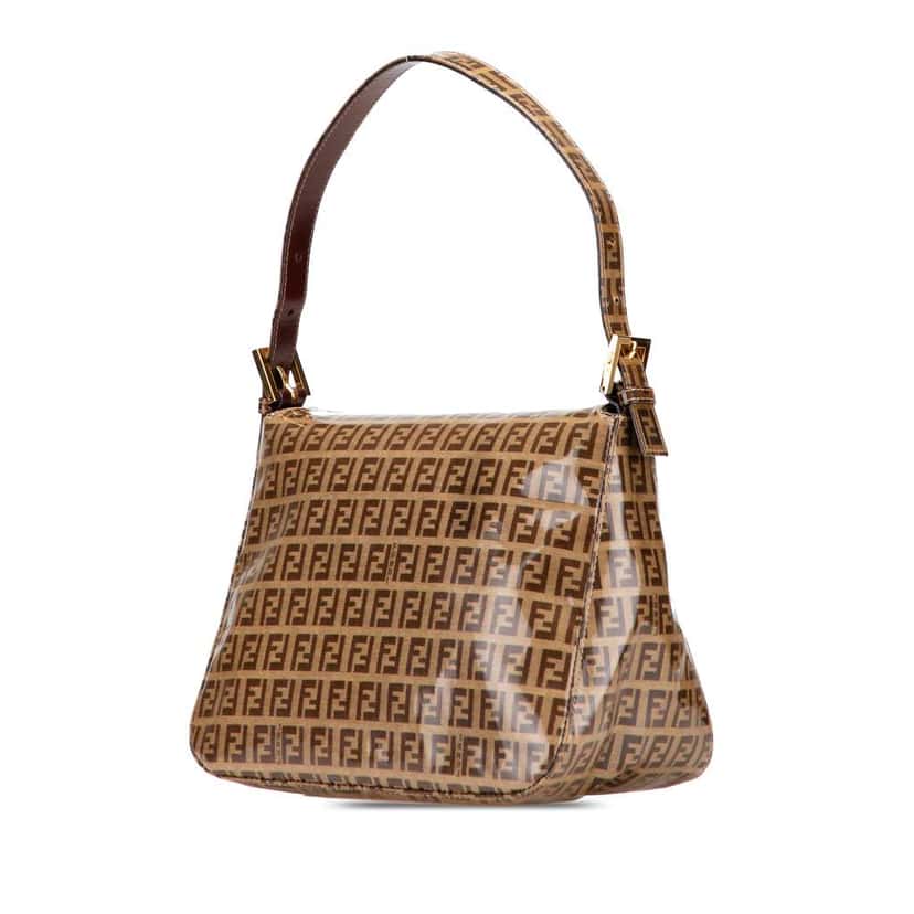 Fendi Zucchino Crystal Double Flap Mamma Brown Canvas Good condition - Back View