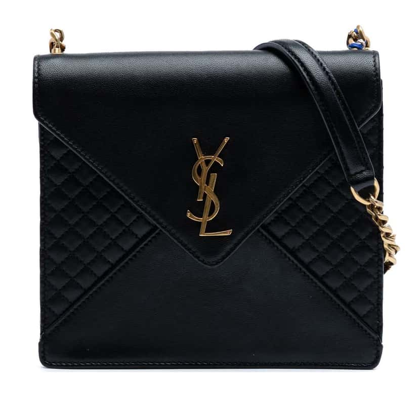 Saint Laurent Quilted Lambskin Gaby Square Shoulder Bag Black Leather Good condition - Front View