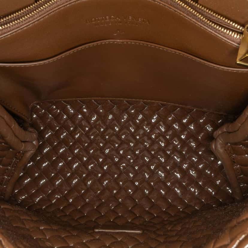 Bottega Veneta Intrecciato Patent Patti Brown Leather Good condition - Box View