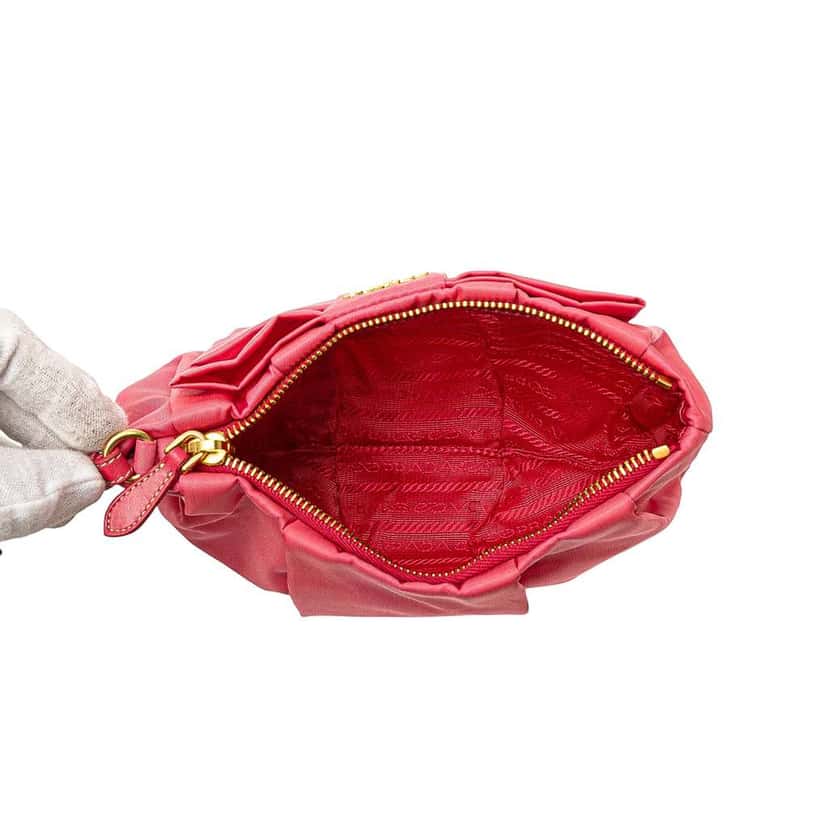Prada Tessuto Bow Wristlet Clutch Pink Good condition - Model View