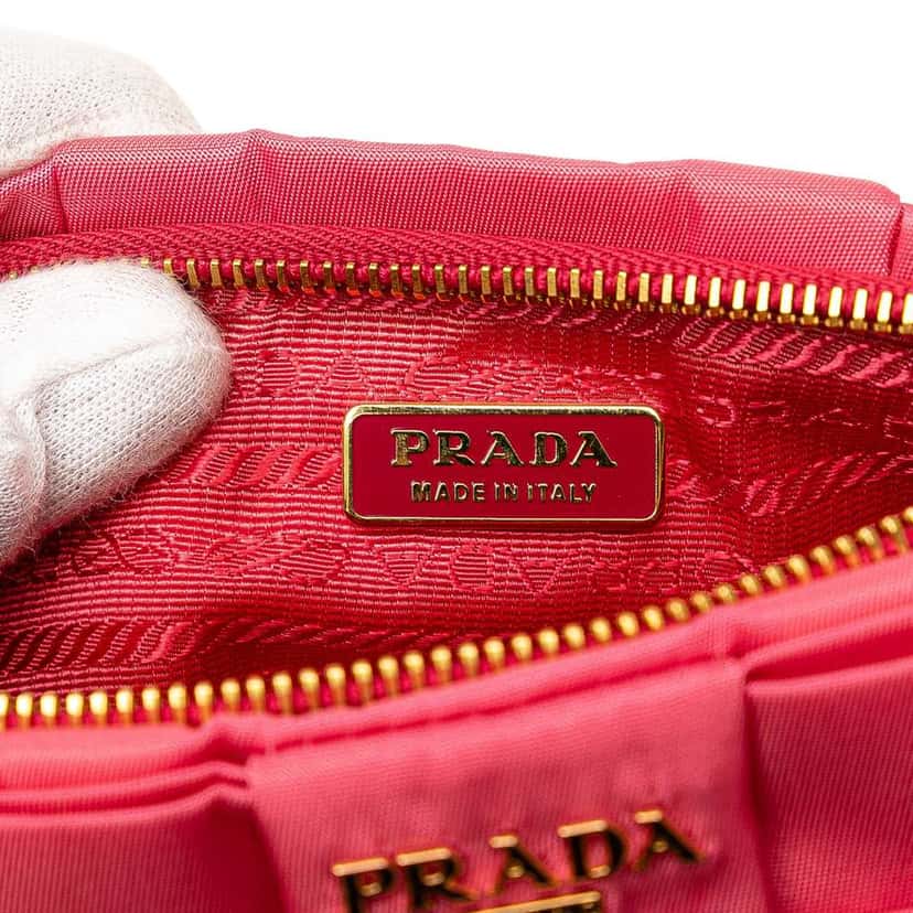 Prada Tessuto Bow Wristlet Clutch Pink Good condition - Box View
