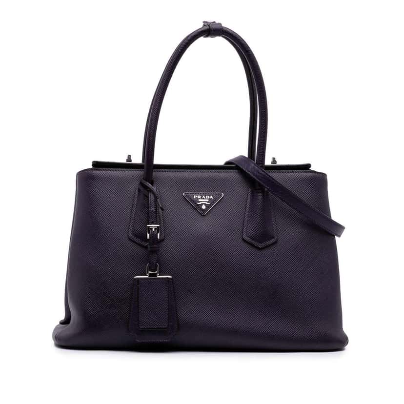 Prada Saffiano Cuir Turnlock Twin Satchel Purple Leather Good condition - Front View