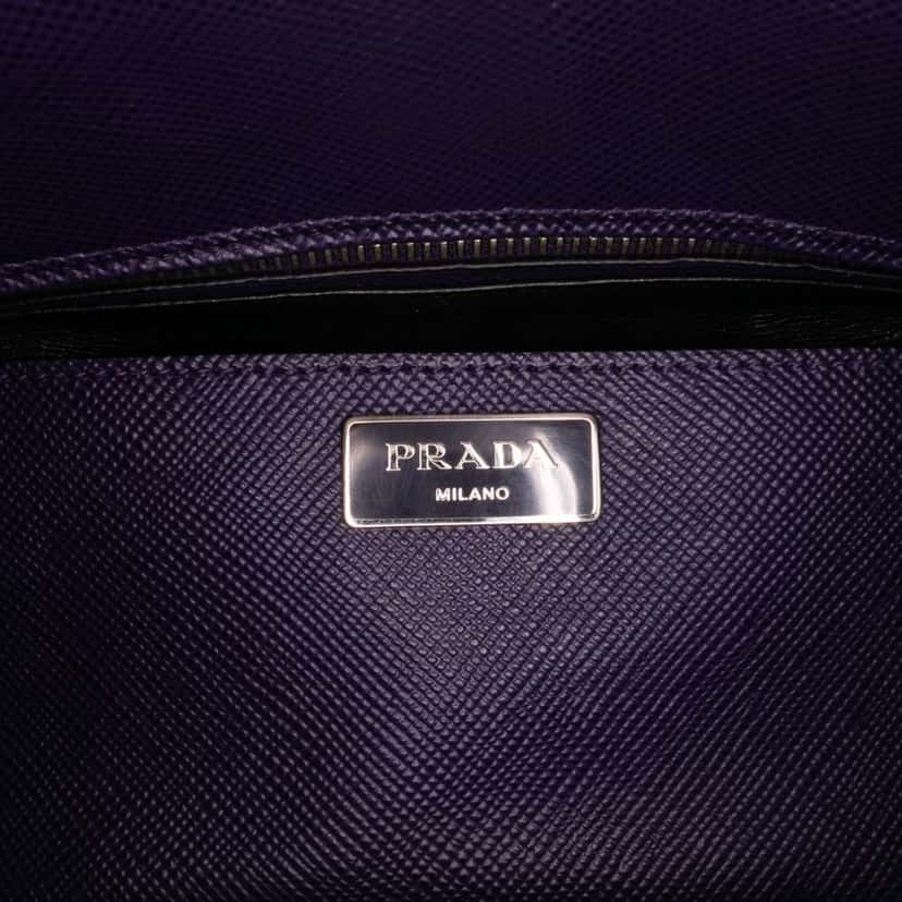 Prada Saffiano Cuir Turnlock Twin Satchel Purple Leather Good condition - Box View