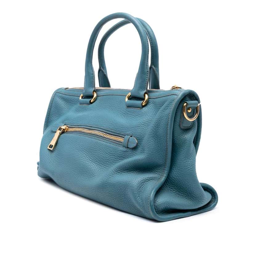 Prada Vitello Daino Zip Top Satchel Blue Leather Very good condition - Back View