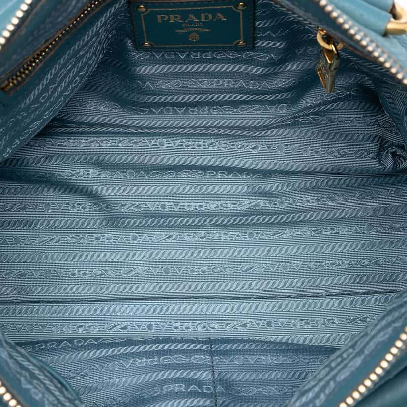 Prada Vitello Daino Zip Top Satchel Blue Leather Very good condition - Model View