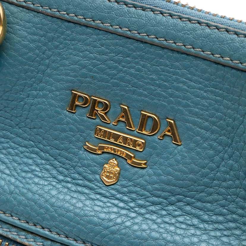 Prada Vitello Daino Zip Top Satchel Blue Leather Very good condition - Box View