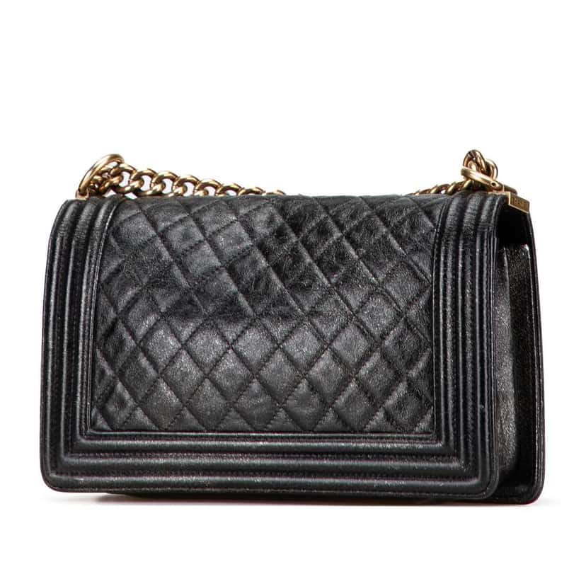 Chanel Old Medium Cracked Metallic Calfskin Boy Flap Black Leather Good condition - Back View