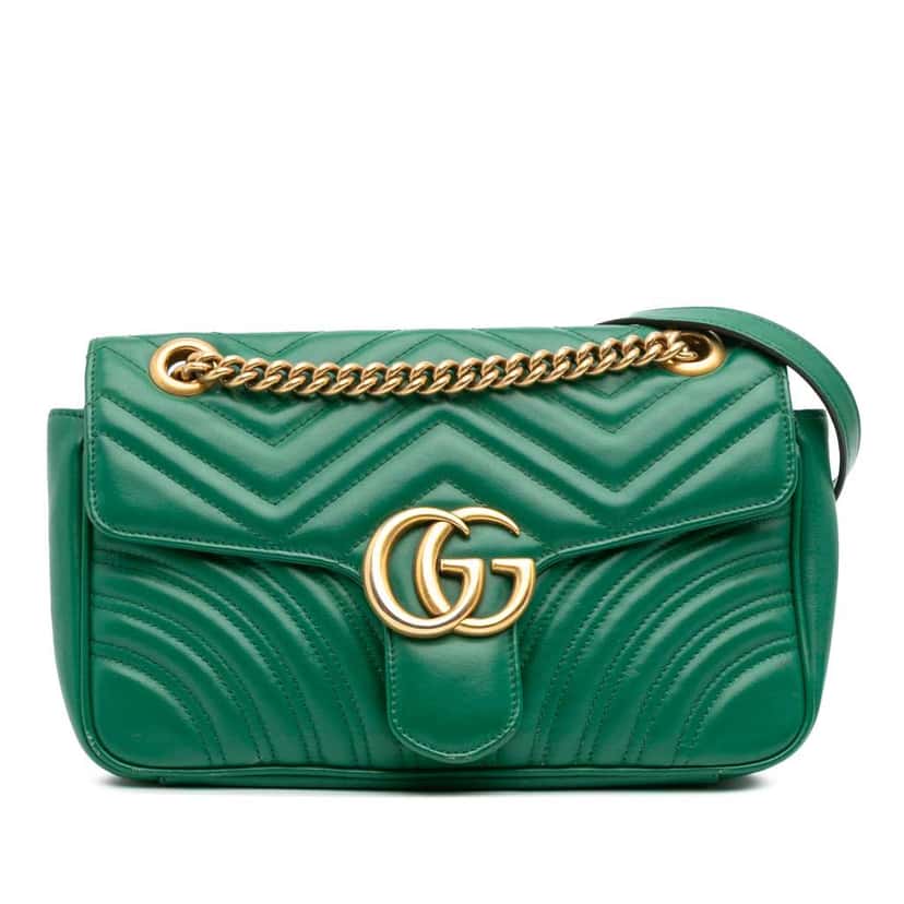 Gucci Medium GG Marmont Matelasse Leather Shoulder Bag Green Leather Good condition - Front View