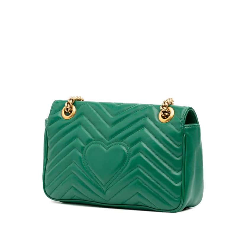 Gucci Medium GG Marmont Matelasse Leather Shoulder Bag Green Leather Good condition - Back View