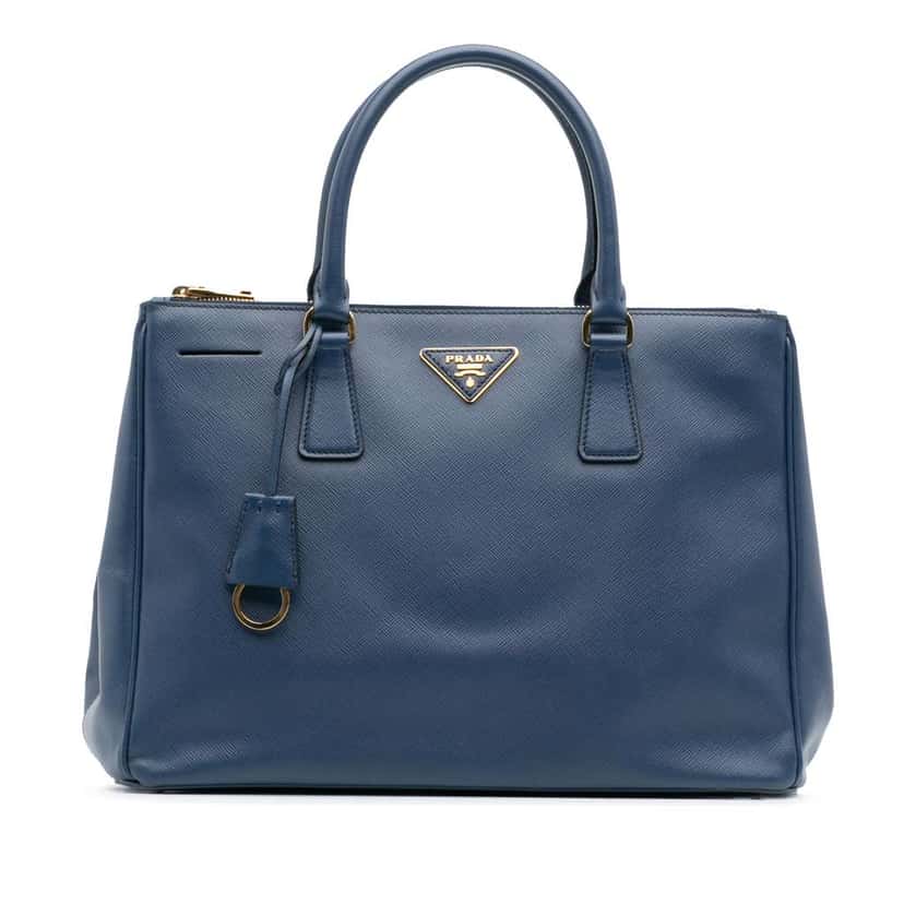 Prada Medium Saffiano Lux Galleria Double Zip Satchel Blue Leather Good condition - Front View