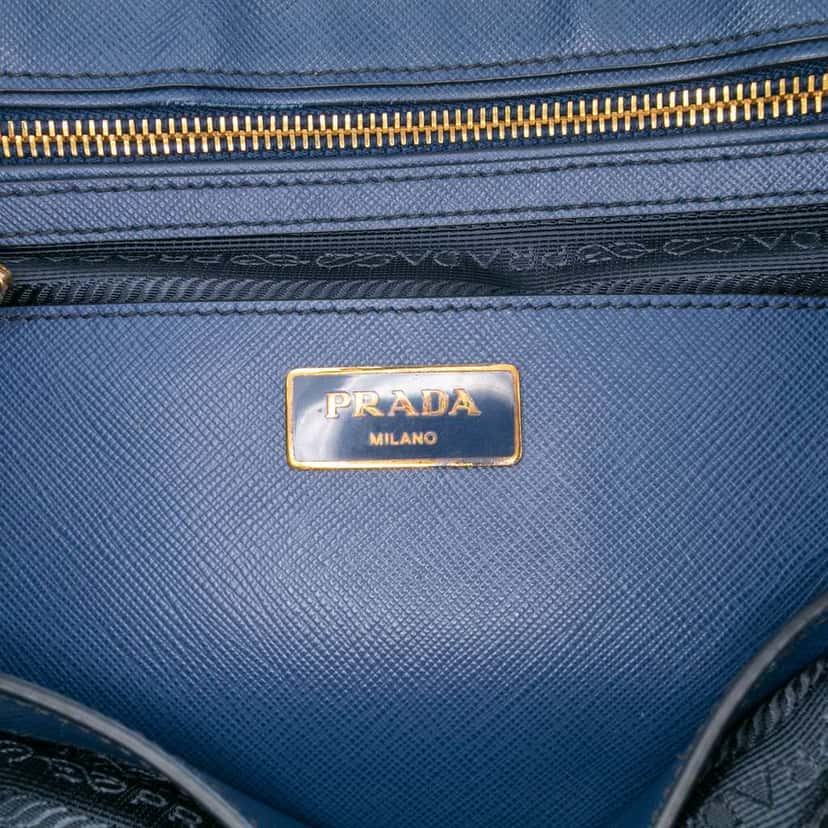 Prada Medium Saffiano Lux Galleria Double Zip Satchel Blue Leather Good condition - Box View