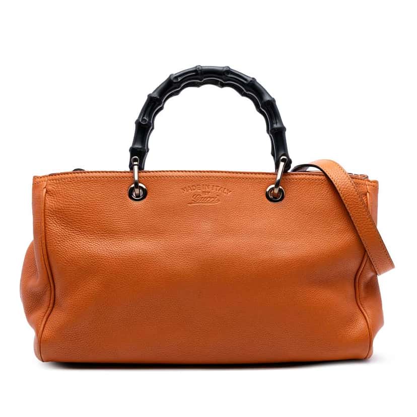 Gucci Medium Calfskin Bamboo Shopper Satchel Orange Leather Good condition - Front View