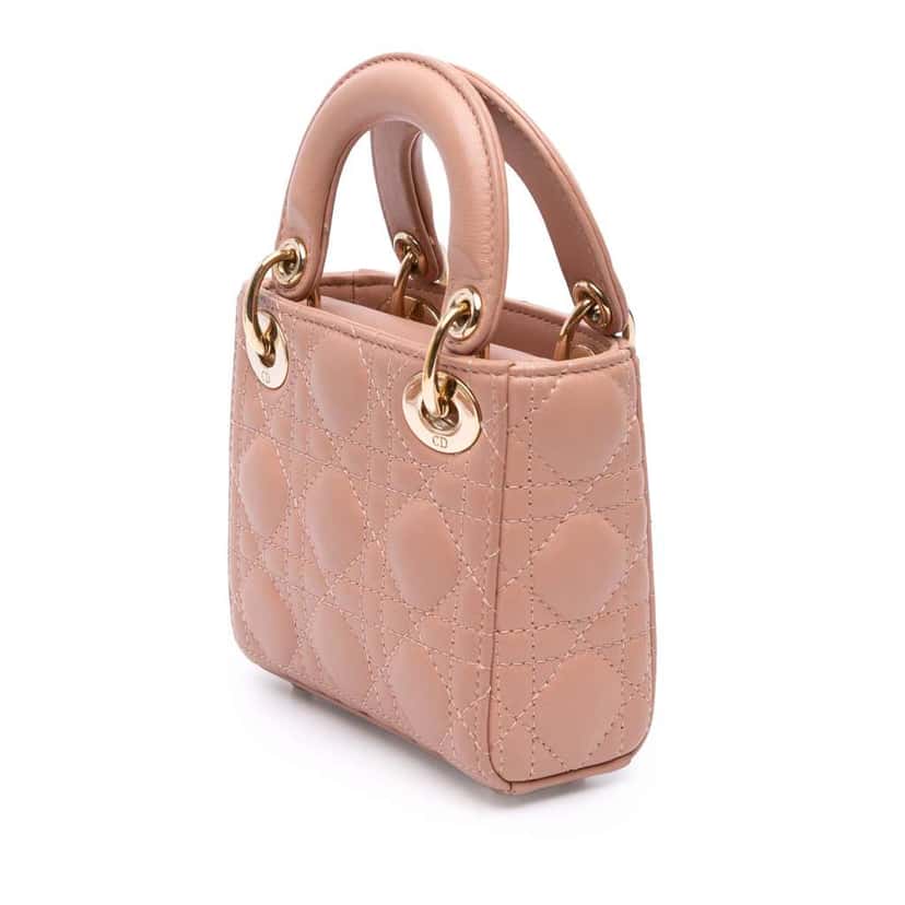 Dior Micro Lambskin Cannage Lady Dior Brown Leather Good condition - Back View