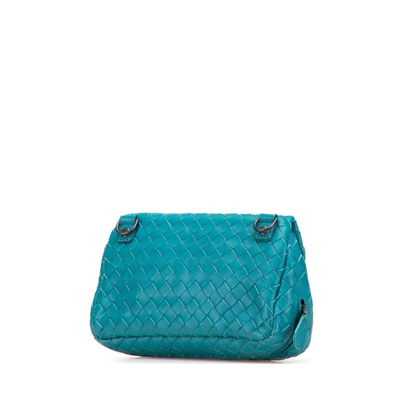 Bottega Veneta Mini Nappa Intrecciato Expandable Chain Crossbody Blue Leather Very good condition - Back View