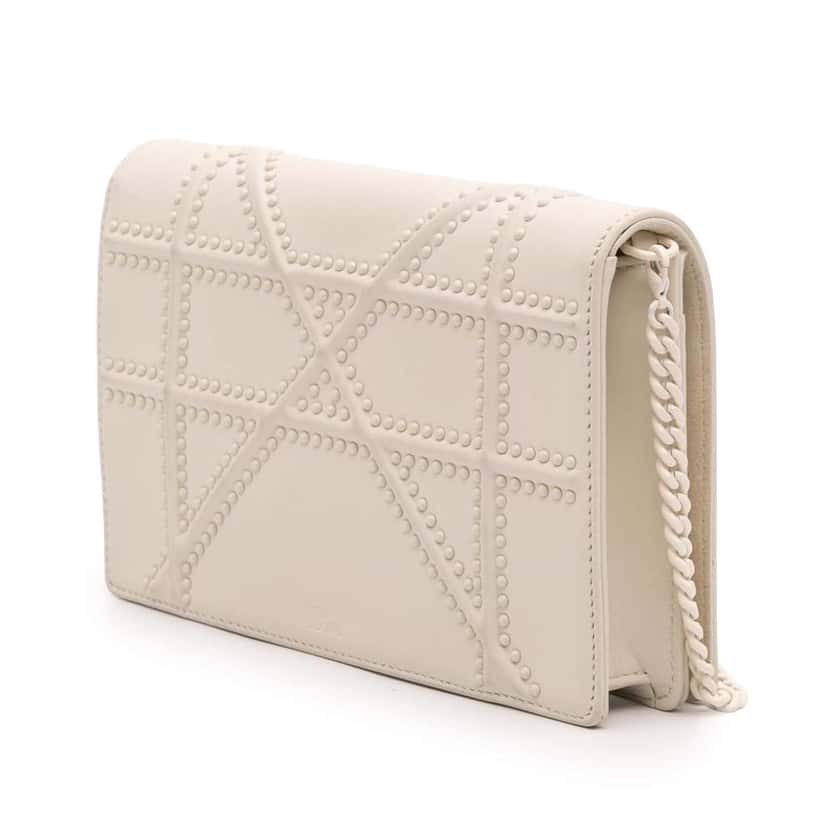 Dior Small Ultra Matte Studded Calfskin Diorama Wallet on Chain White Leather Good condition - Back View