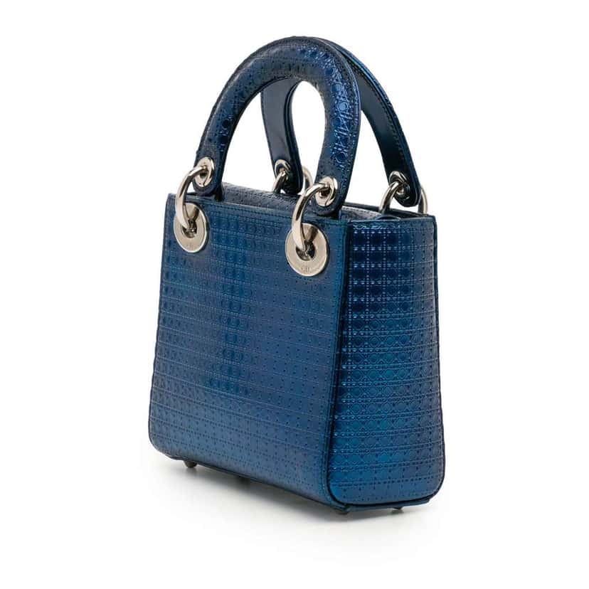 Dior Mini Metallic Patent Microcannage Lady Dior Blue Leather Good condition - Back View