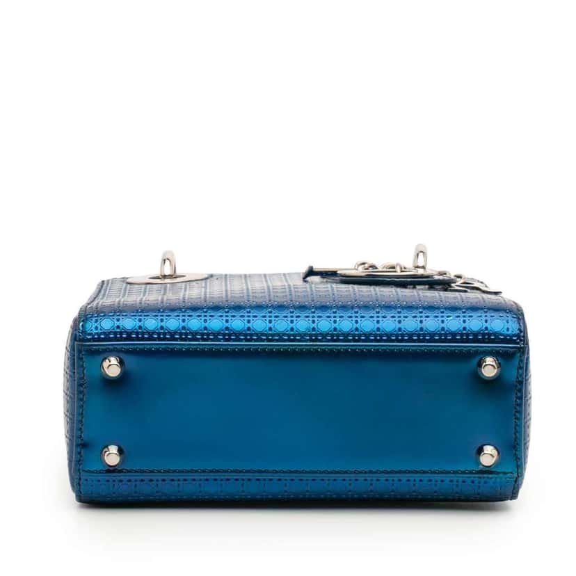 Dior Mini Metallic Patent Microcannage Lady Dior Blue Leather Good condition - Inside View