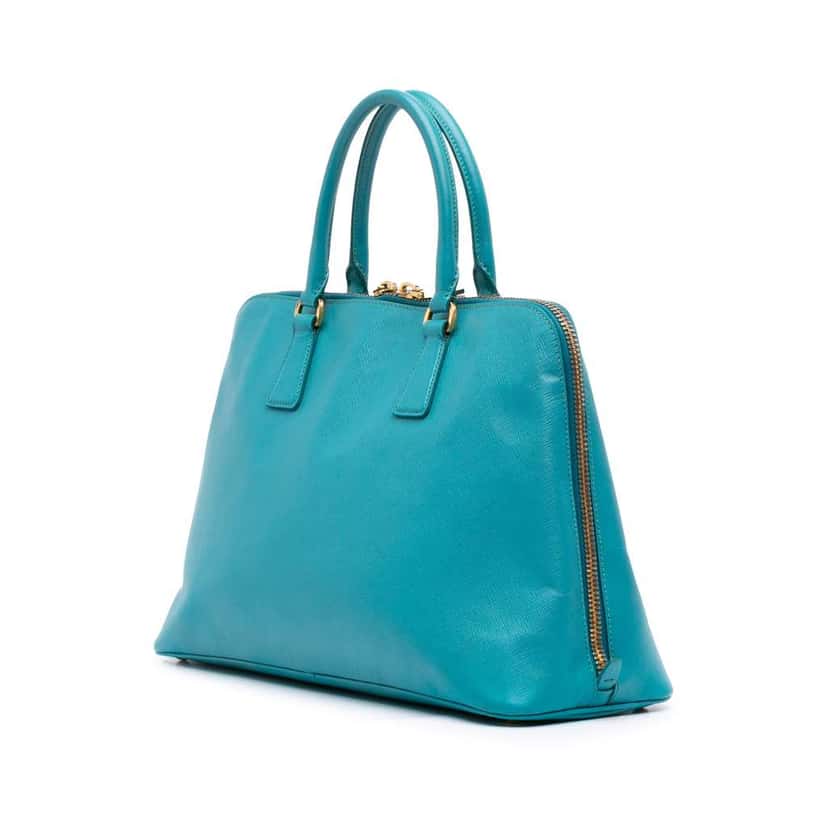 Prada Large Saffiano Lux Promenade Satchel Blue Leather Good condition - Back View
