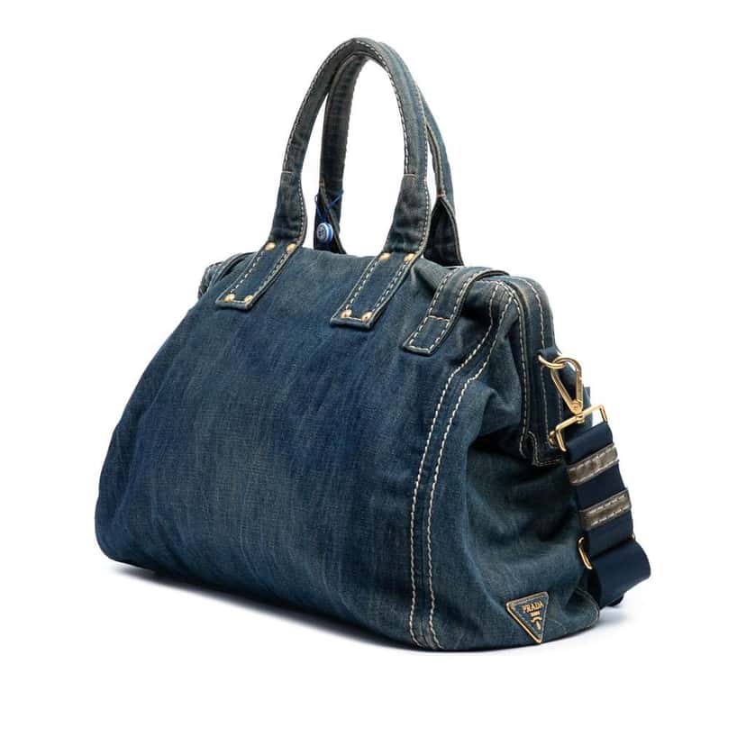 Prada Denim Canapa Logo Satchel Blue Denim Good condition - Back View