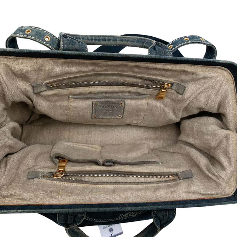 Prada Denim Canapa Logo Satchel Blue Denim Good condition - Model View