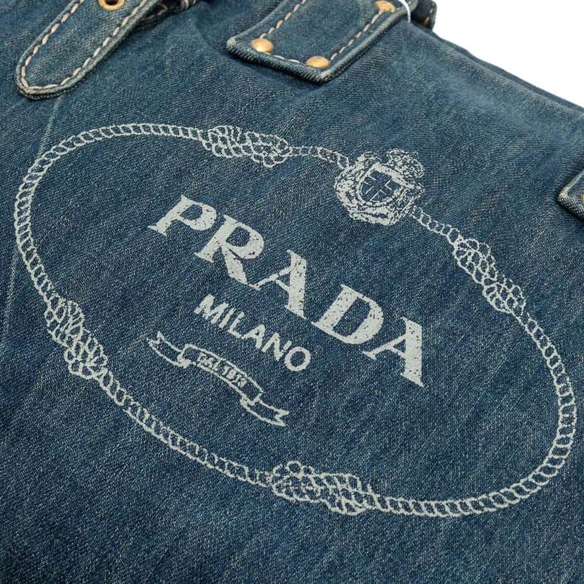 Prada Denim Canapa Logo Satchel Blue Denim Good condition - Box View