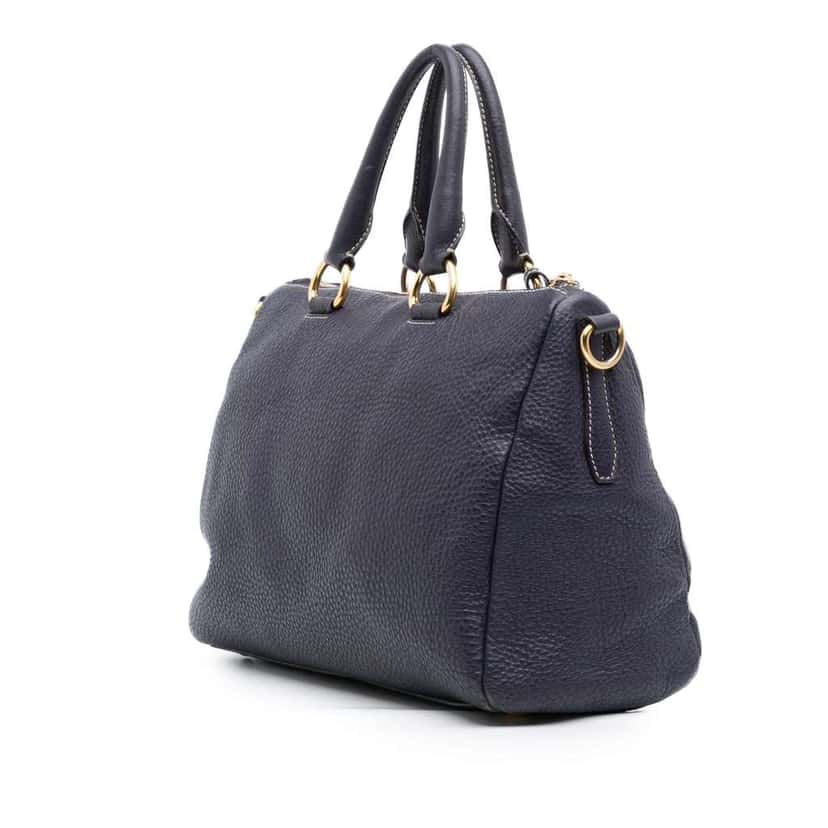 Prada Vitello Phenix Bauletto Satchel Blue Leather Good condition - Back View