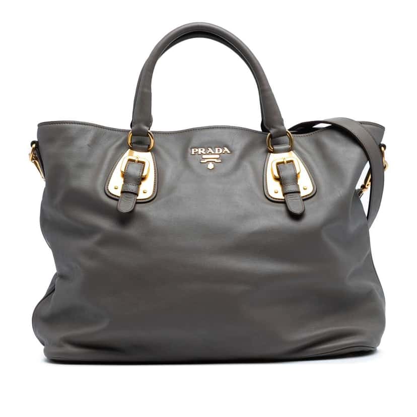 Prada Soft Calfskin Open Convertible Shopping Tote Grey Leather Good condition - Front View