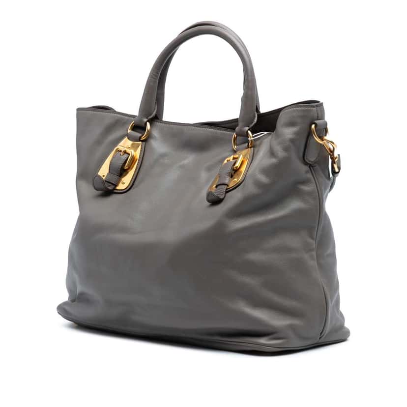 Prada Soft Calfskin Open Convertible Shopping Tote Grey Leather Good condition - Back View