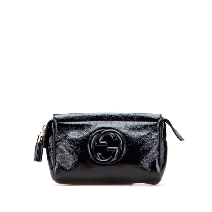 Gucci Soft Patent Soho Clutch Black Leather Good condition - Front View