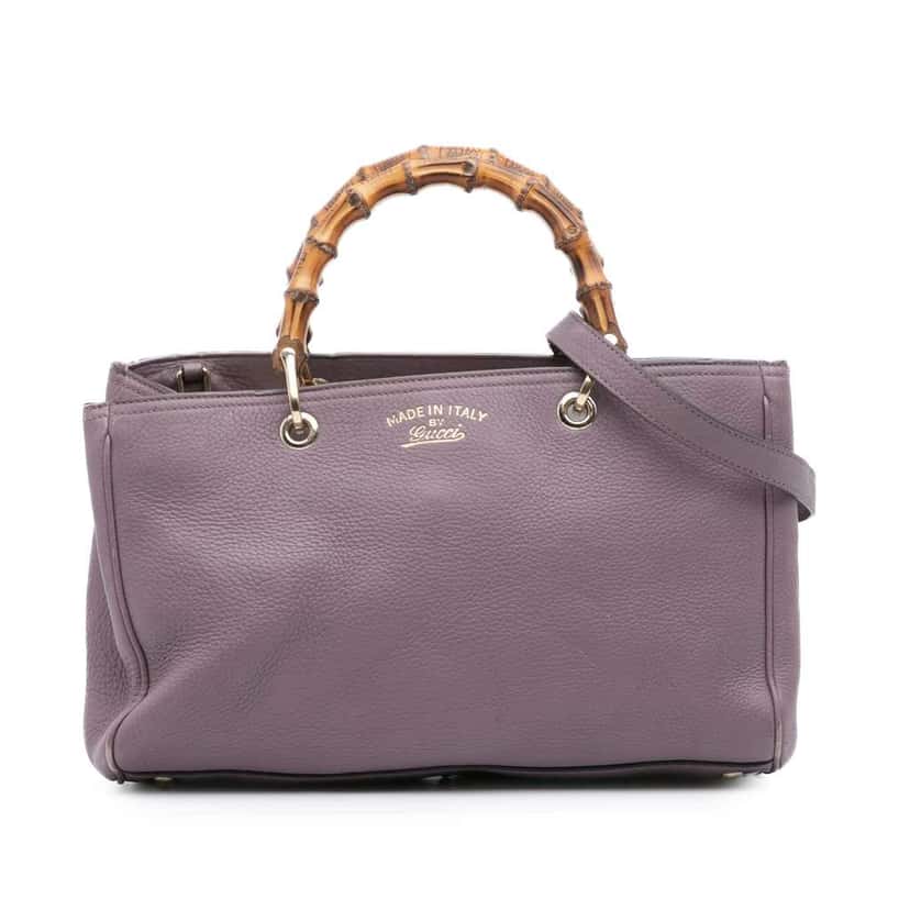 Gucci Medium Calfskin Bamboo Shopper Satchel Purple Leather Very good condition - Front View