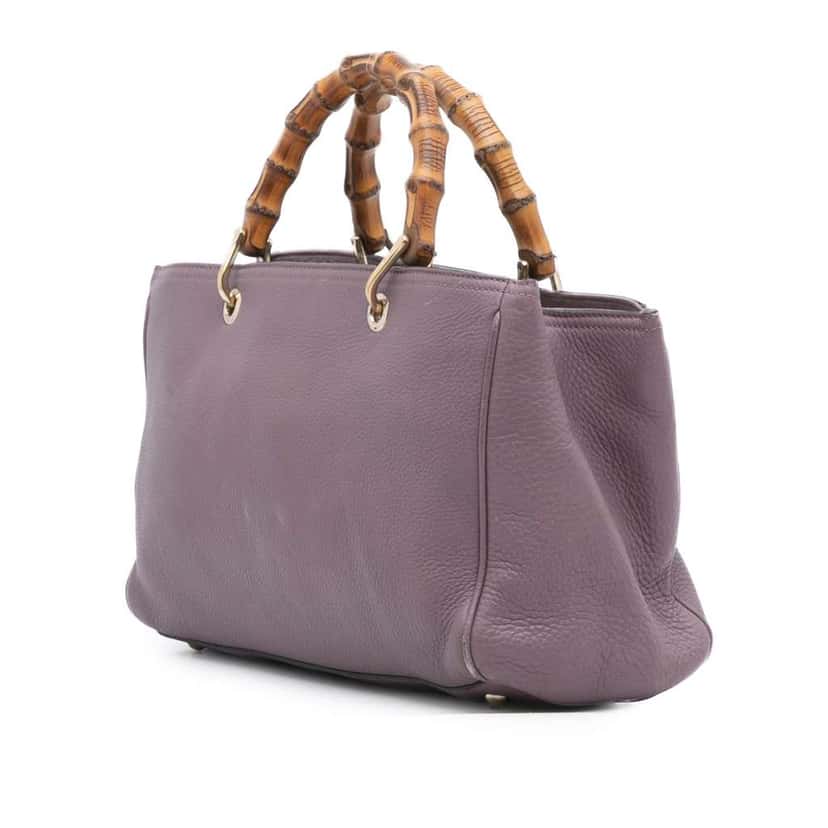 Gucci Medium Calfskin Bamboo Shopper Satchel Purple Leather Very good condition - Back View