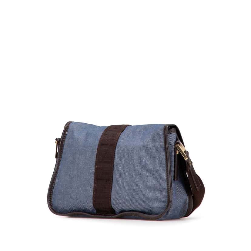 Fendi Zucca Trimmed Denim Buckle Flap Bag Blue Denim Good condition - Back View