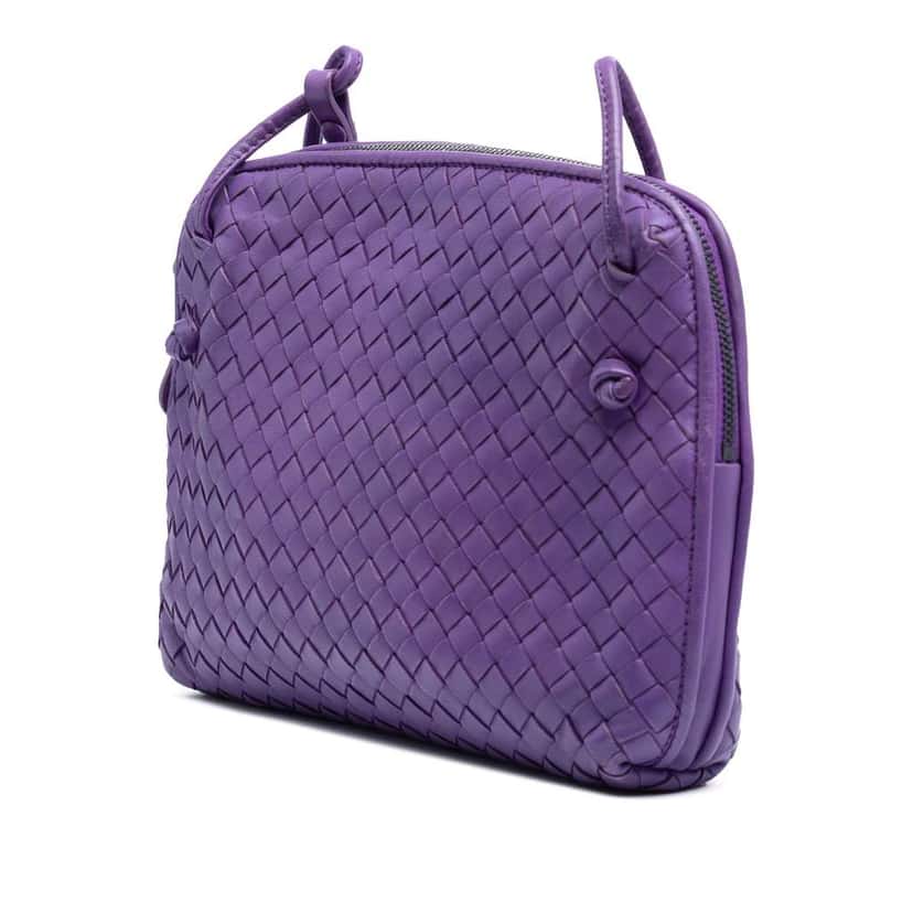 Bottega Veneta Nappa Intrecciato Nodini Crossbody Purple Leather Good condition - Back View