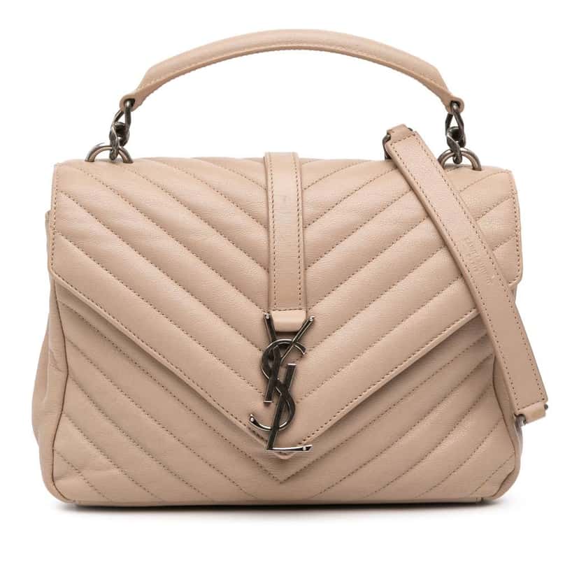 Saint Laurent Medium Monogram Chevron Sheepskin College Bag Brown Leather Good condition - Front View