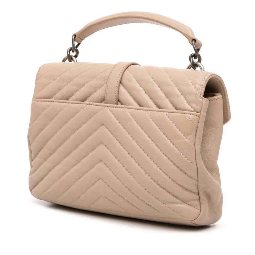 Saint Laurent Medium Monogram Chevron Sheepskin College Bag Brown Leather Good condition - Back View