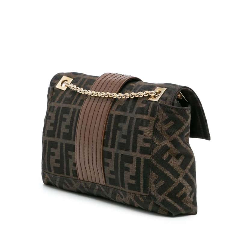 Fendi Zucca Canvas and Leather Chain Maxi Baguette Brown Canvas Good condition - Back View