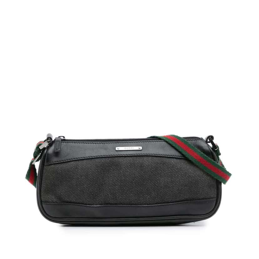 Gucci Denim Web Shoulder Bag Black Denim Very good condition - Front View