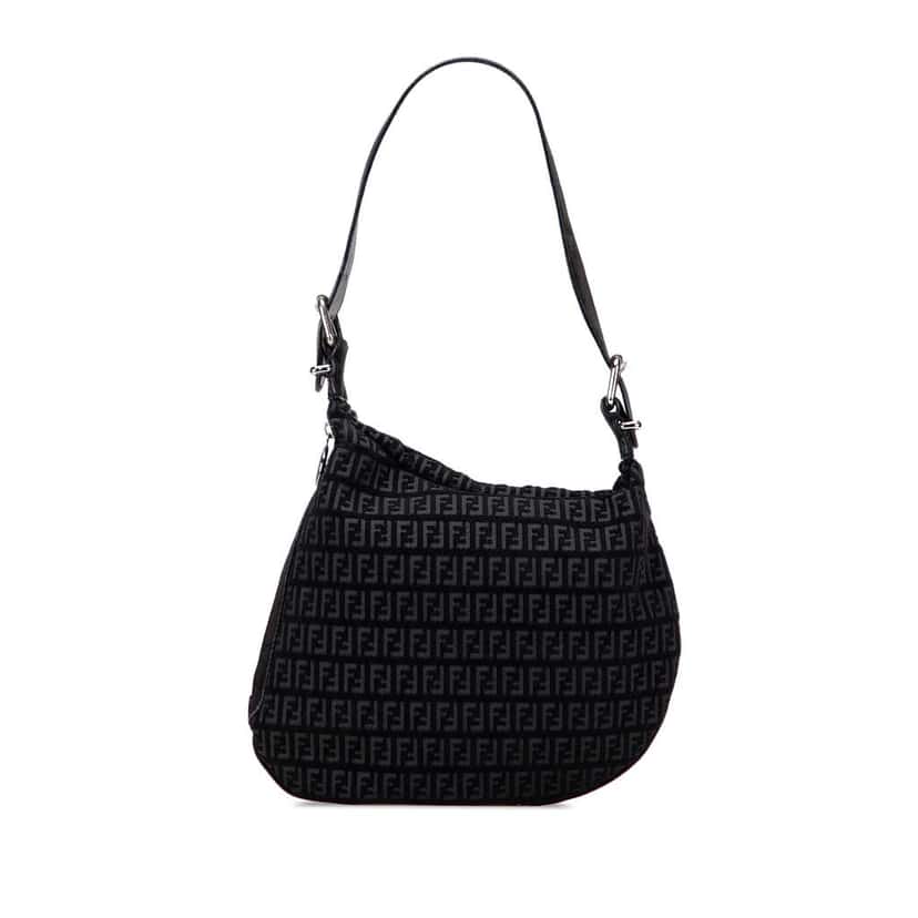 Fendi Zucchino Suede Oyster Shoulder Bag Black Leather Good condition - Front View