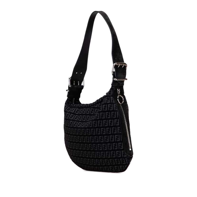 Fendi Zucchino Suede Oyster Shoulder Bag Black Leather Good condition - Back View