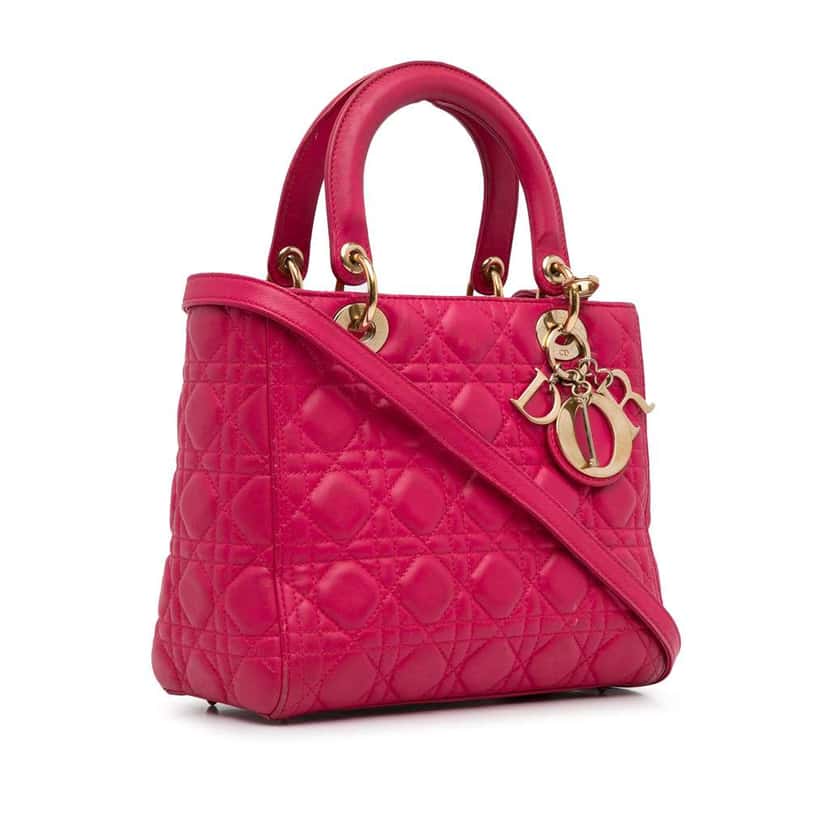 Dior Medium Lambskin Cannage Lady Dior Pink Leather Very good condition - Back View